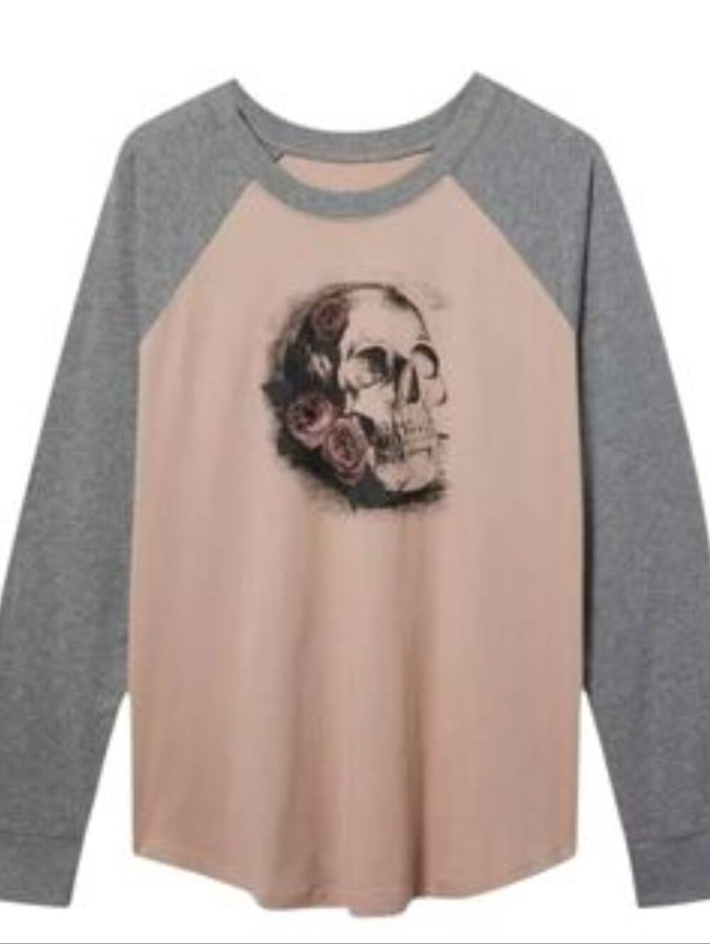 torrid Pink and Gray Raglan Skull Graphic Top